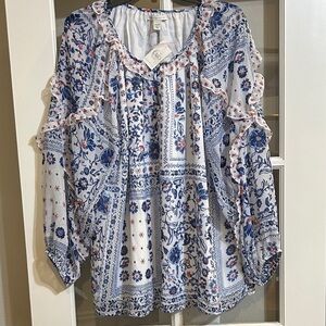 Cato Blue and White Floral Blouse